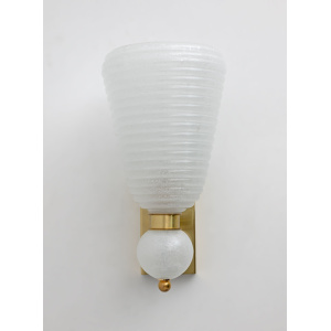 Pair of Mid-century Modern Brass and "Pulegoso" Murano Glass Sconces