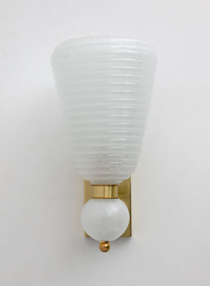 Pair of Mid-century Modern Brass and "Pulegoso" Murano Glass Sconces - Image 2