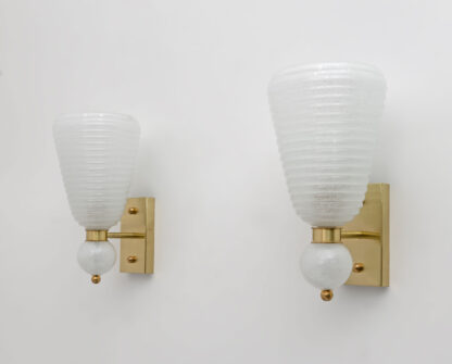 Pair of Mid-century Modern Brass and "Pulegoso" Murano Glass Sconces - Image 5