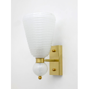 Pair of Mid-century Modern Brass and "Pulegoso" Murano Glass Sconces