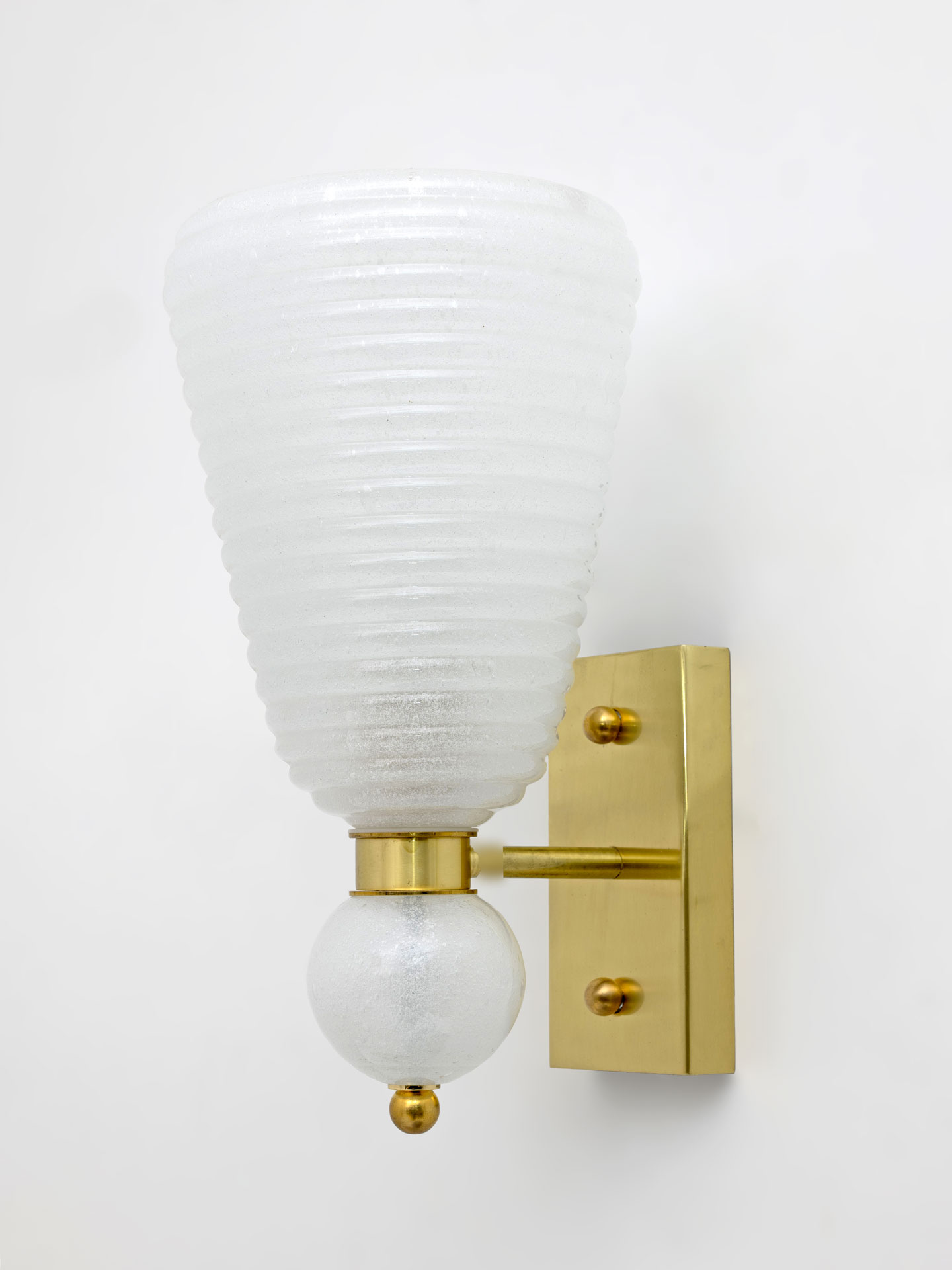 Pair of Mid-century Modern Brass and "Pulegoso" Murano Glass Sconces