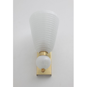 Pair of Mid-century Modern Brass and "Pulegoso" Murano Glass Sconces