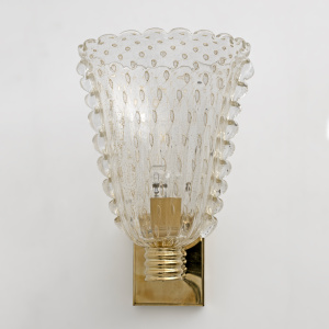 Barovier & Toso Art Dèco Style Brass and Pulegoso Murano Glass Sconces, Pair