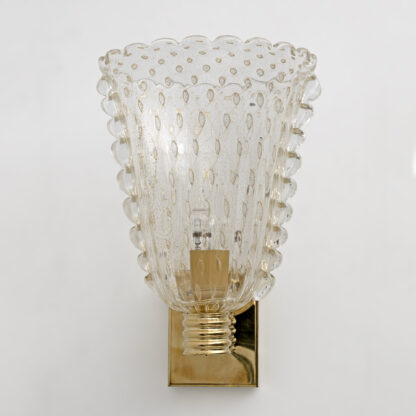 Barovier & Toso Art Dèco Style Brass and Pulegoso Murano Glass Sconces, Pair - Image 4