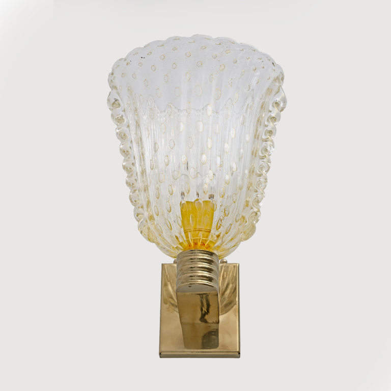 Barovier & Toso Art Dèco Style Brass and Pulegoso Murano Glass Sconces, Pair - Image 8