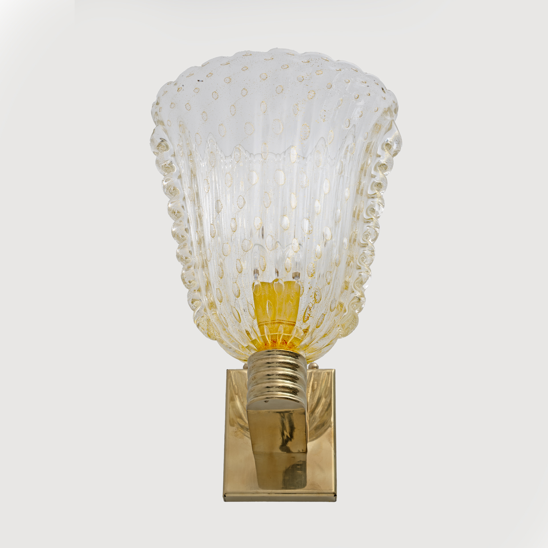 Barovier & Toso Art Dèco Style Brass and Pulegoso Murano Glass Sconces, Pair