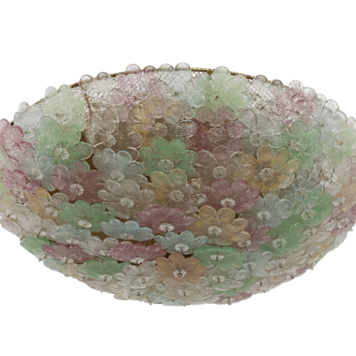Barovier & Toso Mid-century Modern Murano Glass Flower Basket Ceiling Light, 50s