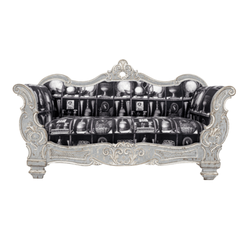 Charles X Style Italian Sofa with Fornasetti Linen Fabric