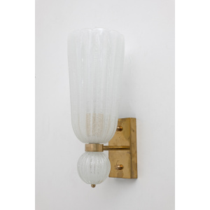 Pair of Mid-century Modern Brass and "Pulegoso" Murano Glass Sconces