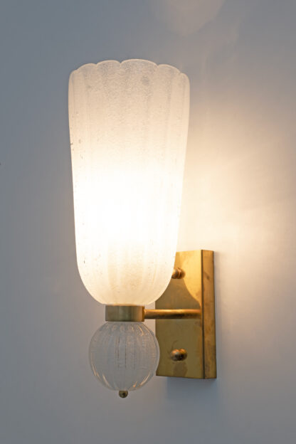 Pair of Mid-century Modern Brass and "Pulegoso" Murano Glass Sconces - Image 6