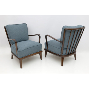 Pair of Mid-Century Modern Italian Walnut and Bouclè Armchairs, 1950s