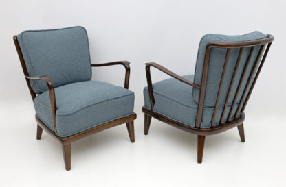 Pair of Mid-Century Modern Italian Walnut and Bouclè Armchairs, 1950s - Image 3