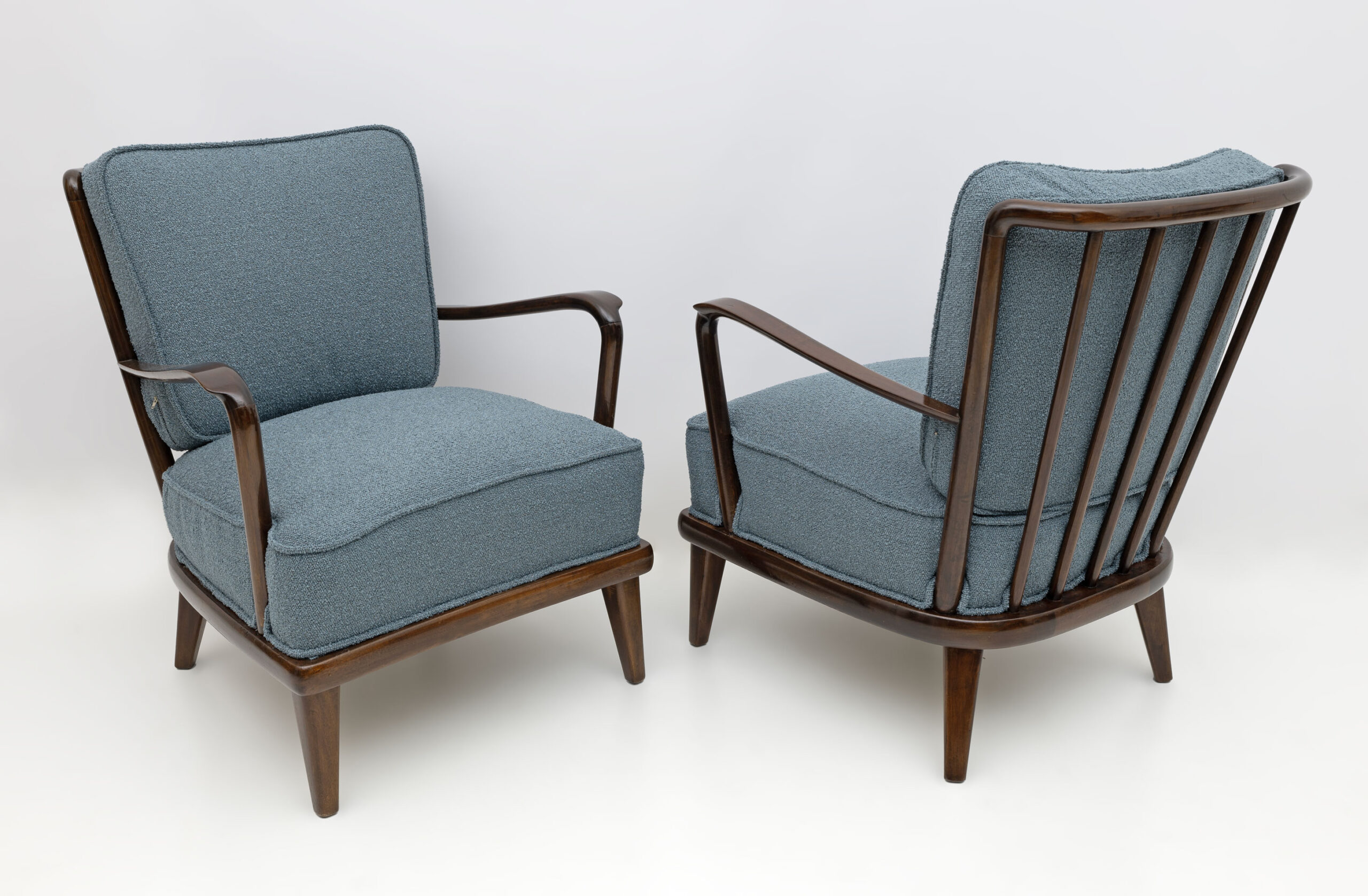 Pair of Mid-Century Modern Italian Walnut and Bouclè Armchairs, 1950s