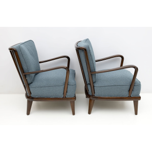 Pair of Mid-Century Modern Italian Walnut and Bouclè Armchairs, 1950s