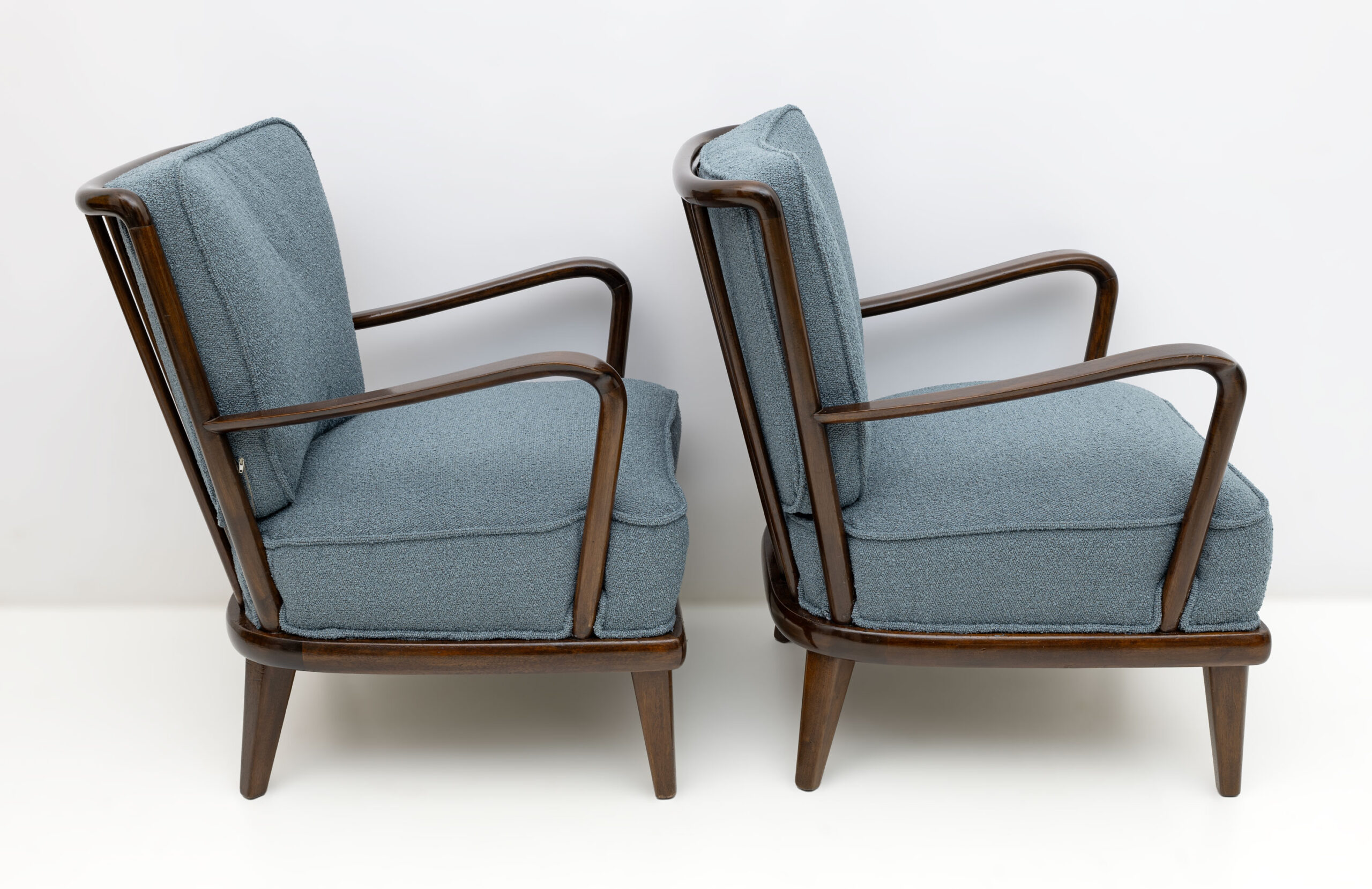 Pair of Mid-Century Modern Italian Walnut and Bouclè Armchairs, 1950s