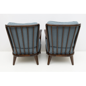 Pair of Mid-Century Modern Italian Walnut and Bouclè Armchairs, 1950s