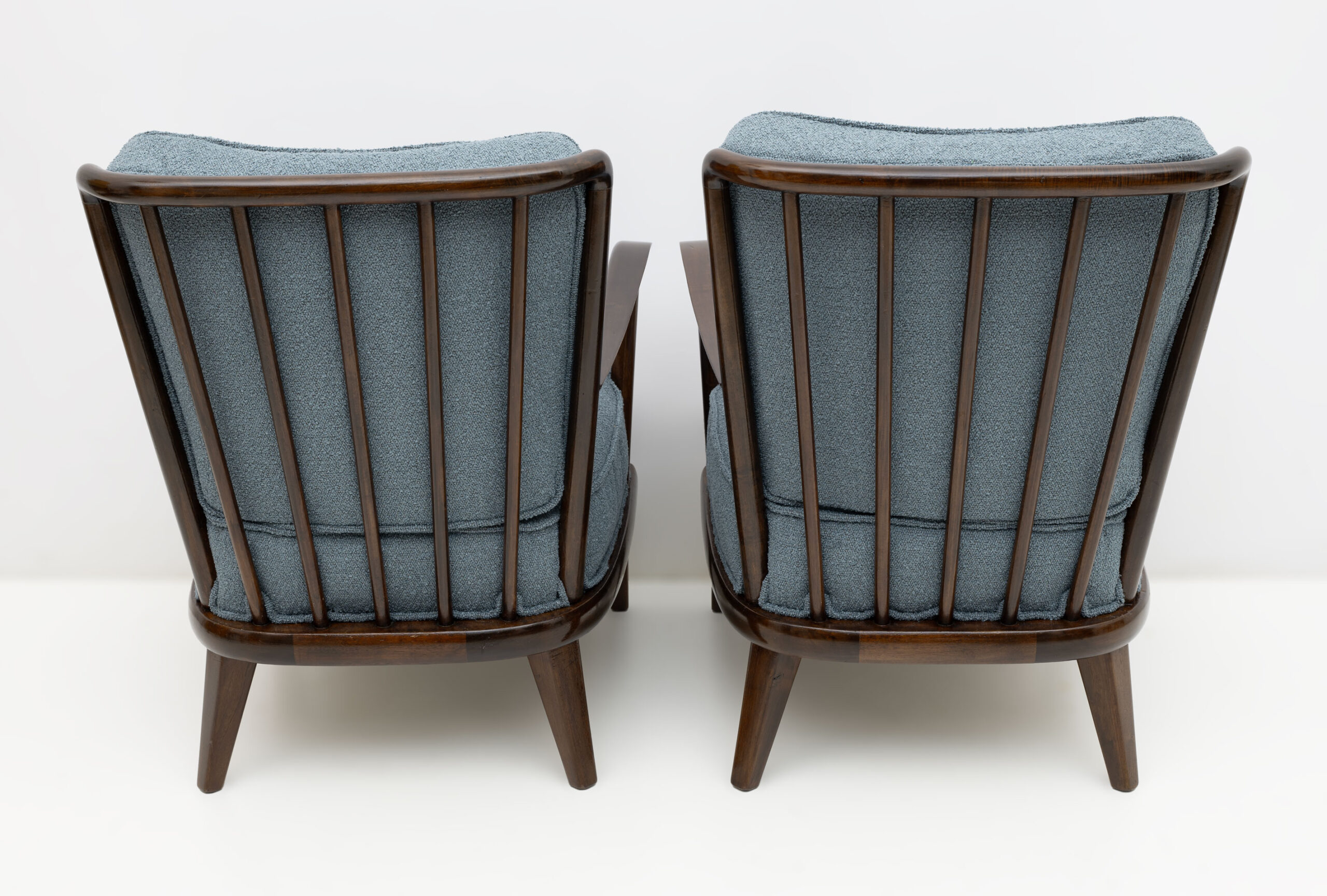 Pair of Mid-Century Modern Italian Walnut and Bouclè Armchairs, 1950s