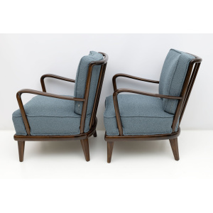 Pair of Mid-Century Modern Italian Walnut and Bouclè Armchairs, 1950s