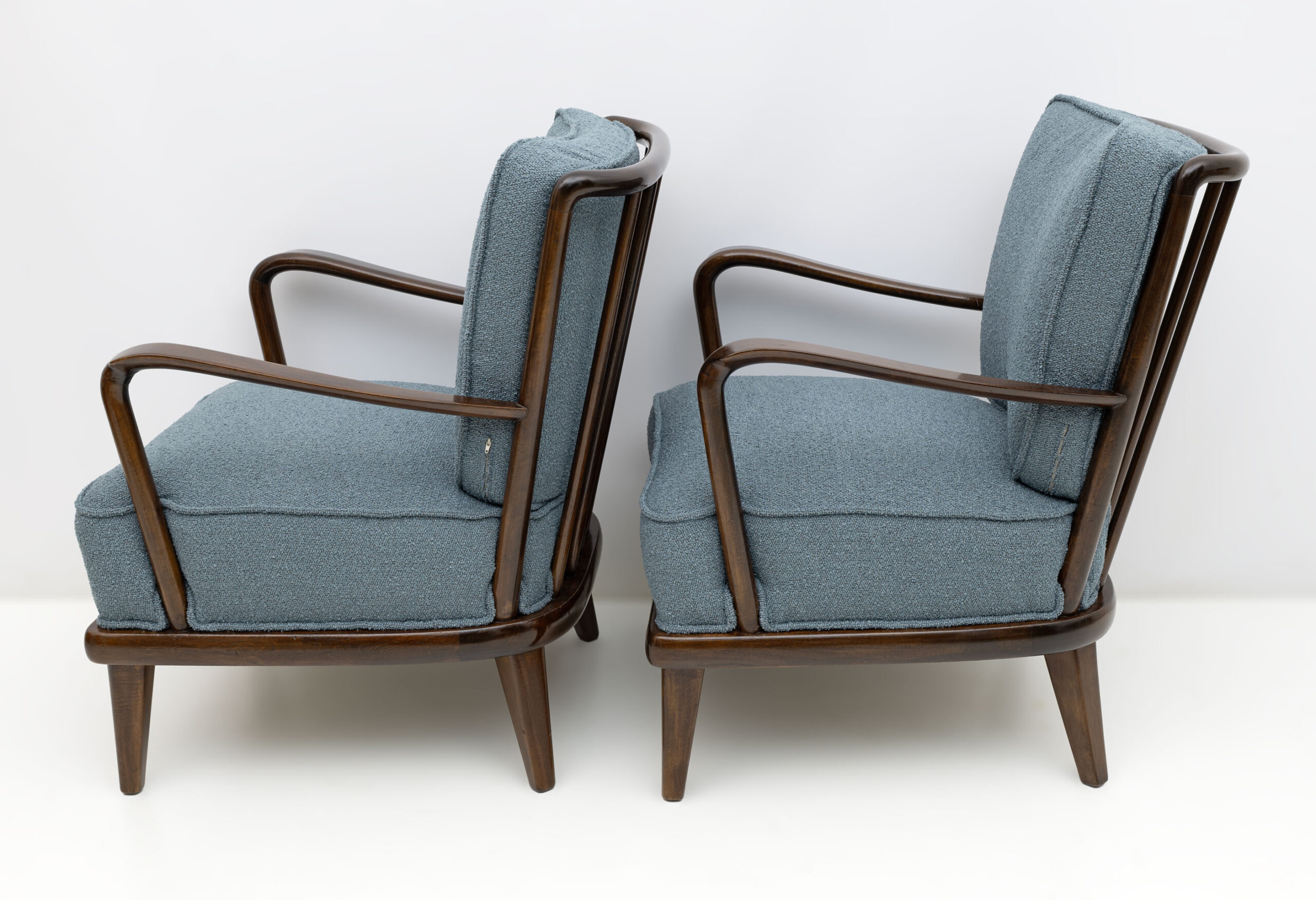 Pair of Mid-Century Modern Italian Walnut and Bouclè Armchairs, 1950s