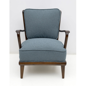 Pair of Mid-Century Modern Italian Walnut and Bouclè Armchairs, 1950s