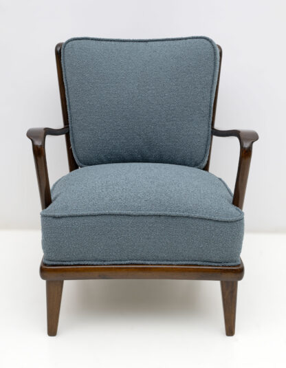 Pair of Mid-Century Modern Italian Walnut and Bouclè Armchairs, 1950s - Image 6