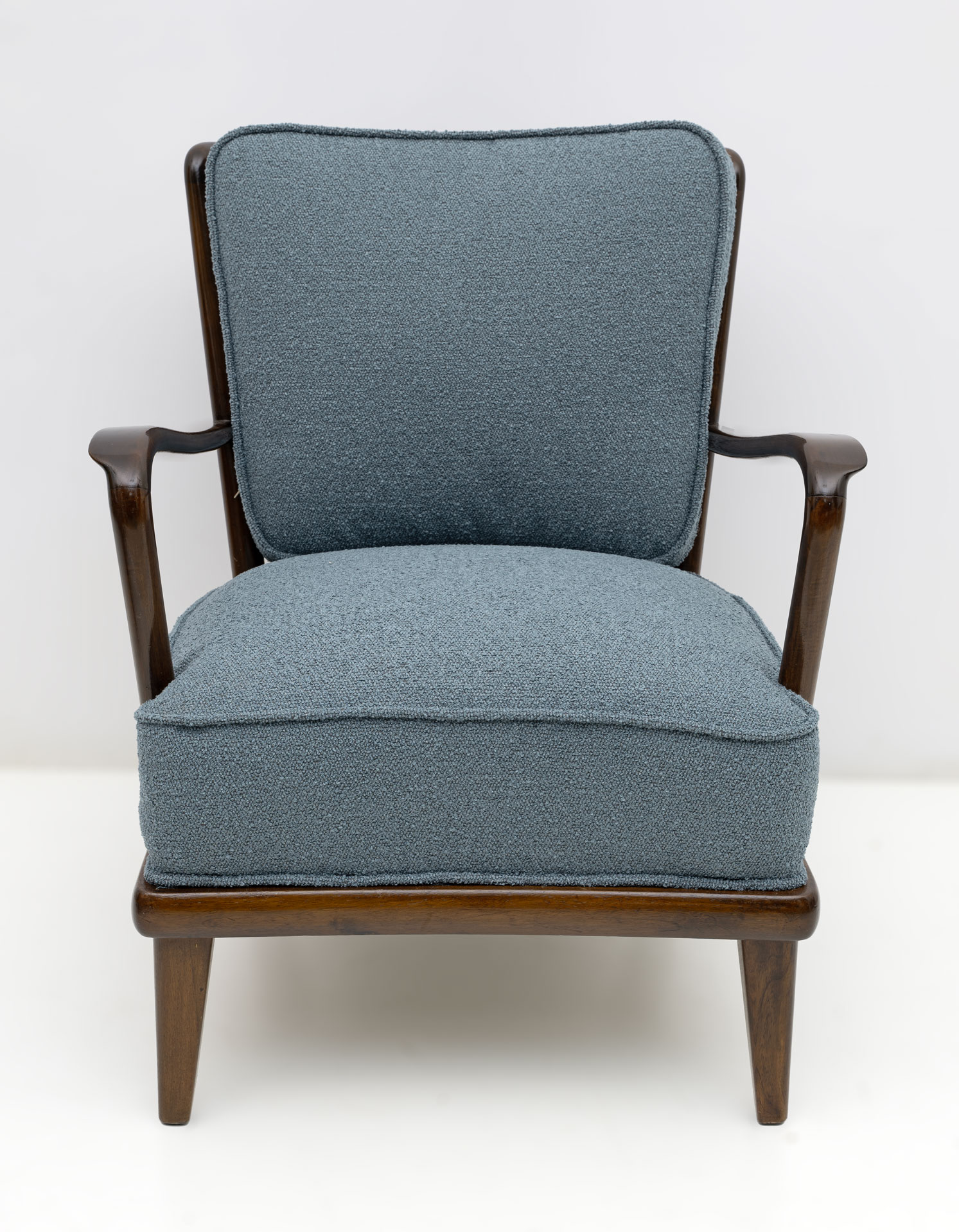 Pair of Mid-Century Modern Italian Walnut and Bouclè Armchairs, 1950s