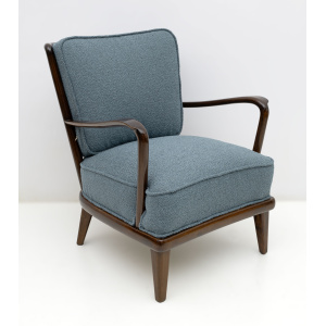 Pair of Mid-Century Modern Italian Walnut and Bouclè Armchairs, 1950s