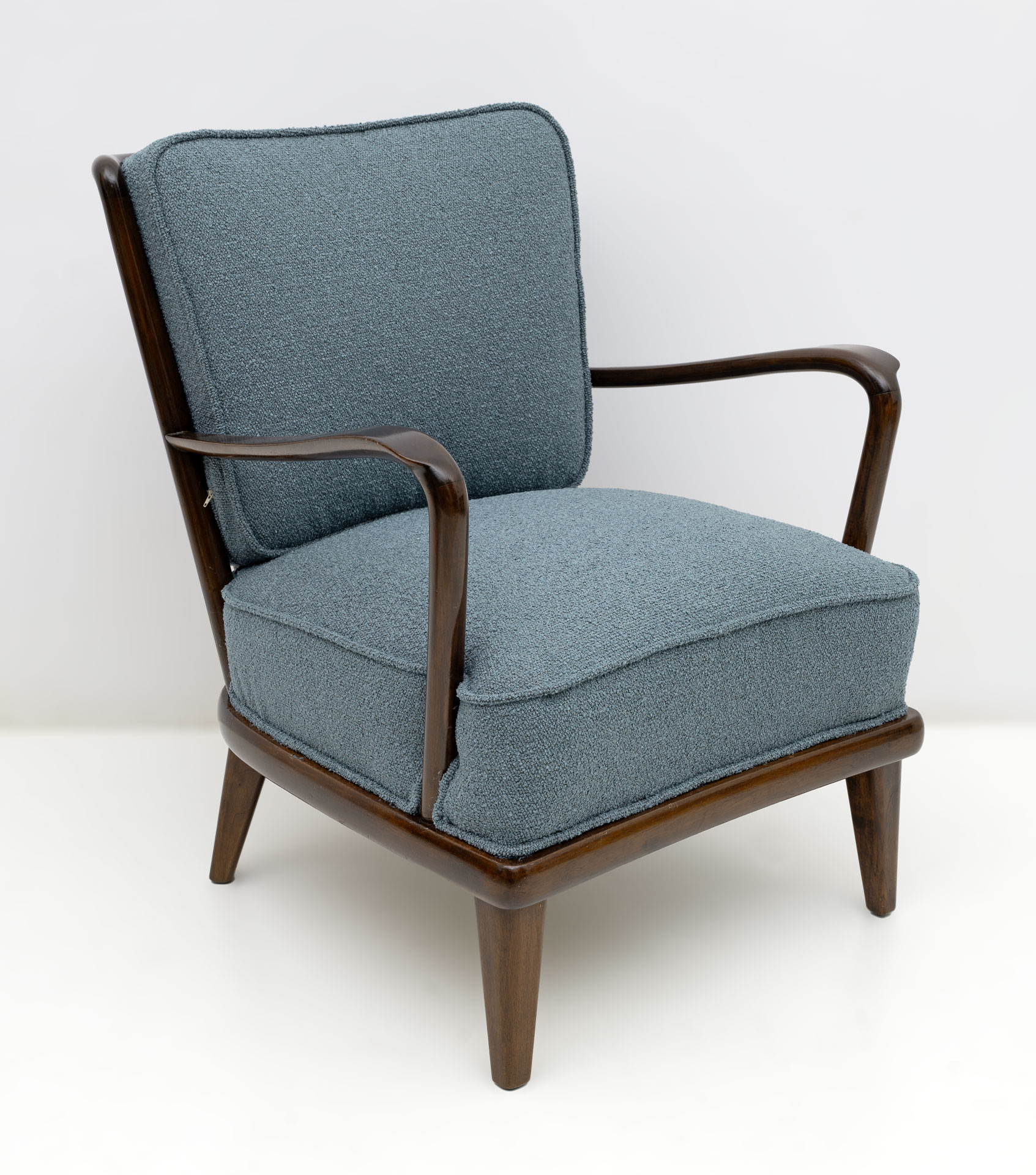 Pair of Mid-Century Modern Italian Walnut and Bouclè Armchairs, 1950s