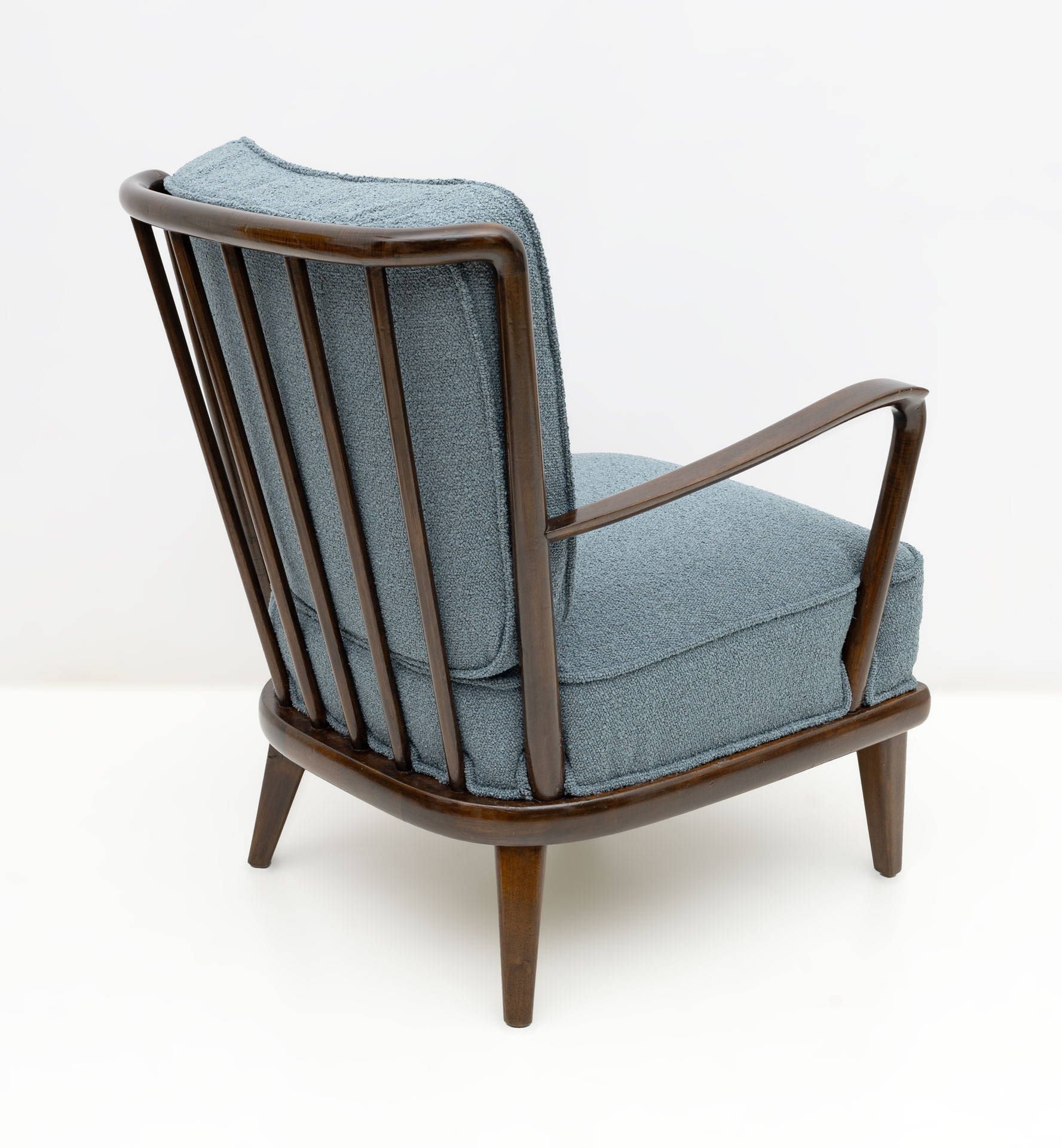 Pair of Mid-Century Modern Italian Walnut and Bouclè Armchairs, 1950s
