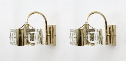 Oscar Torlasco Mid-Century Modern Italian Glass and Brass Sconces by Stilkronen - Image 2