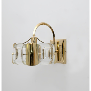 Oscar Torlasco Mid-Century Modern Italian Glass and Brass Sconces by Stilkronen