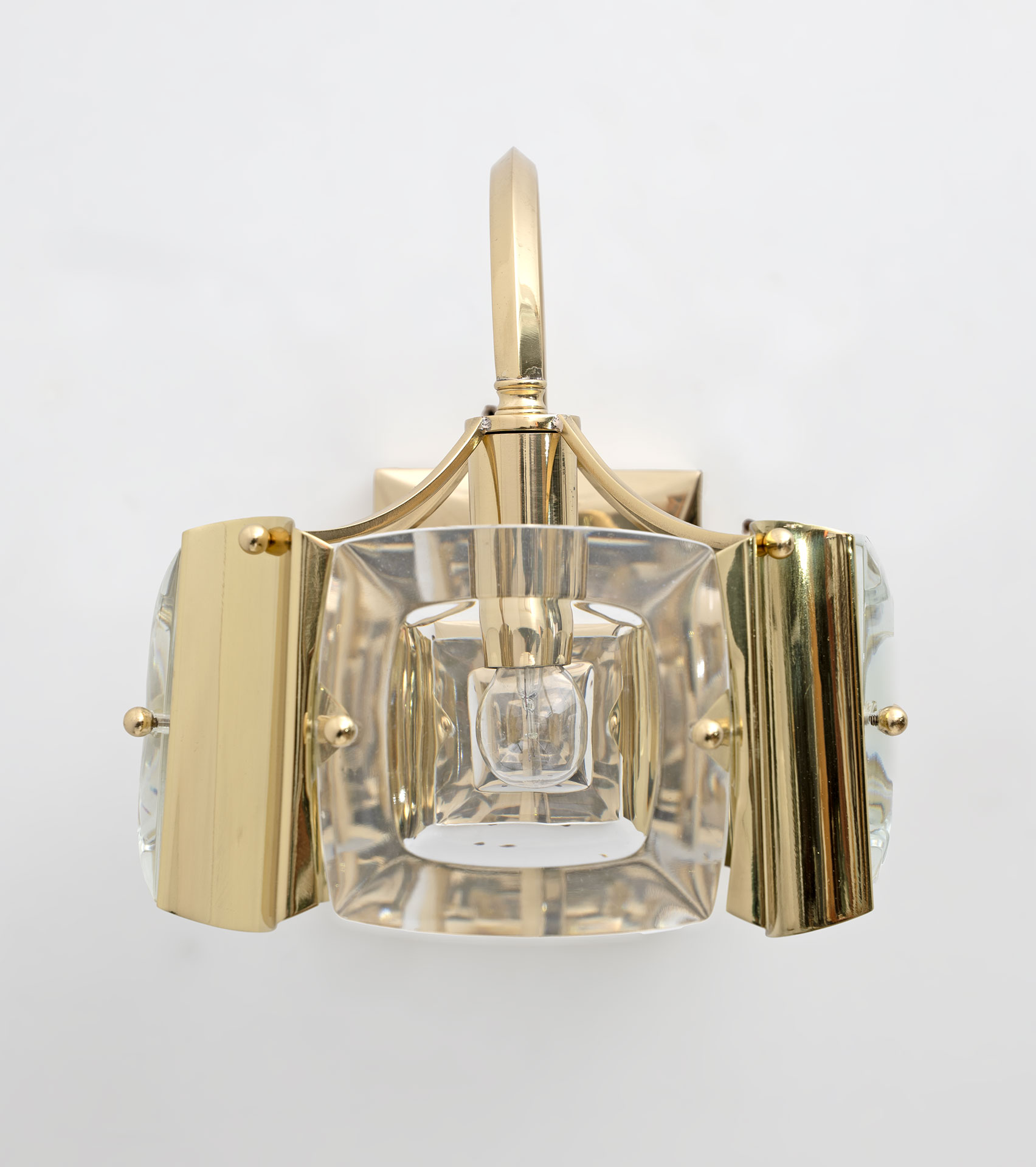 Oscar Torlasco Mid-Century Modern Italian Glass and Brass Sconces by Stilkronen