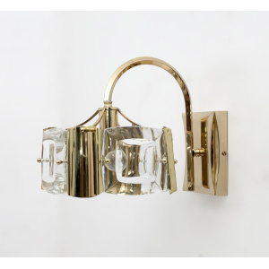 Oscar Torlasco Mid-Century Modern Italian Glass and Brass Sconces by Stilkronen