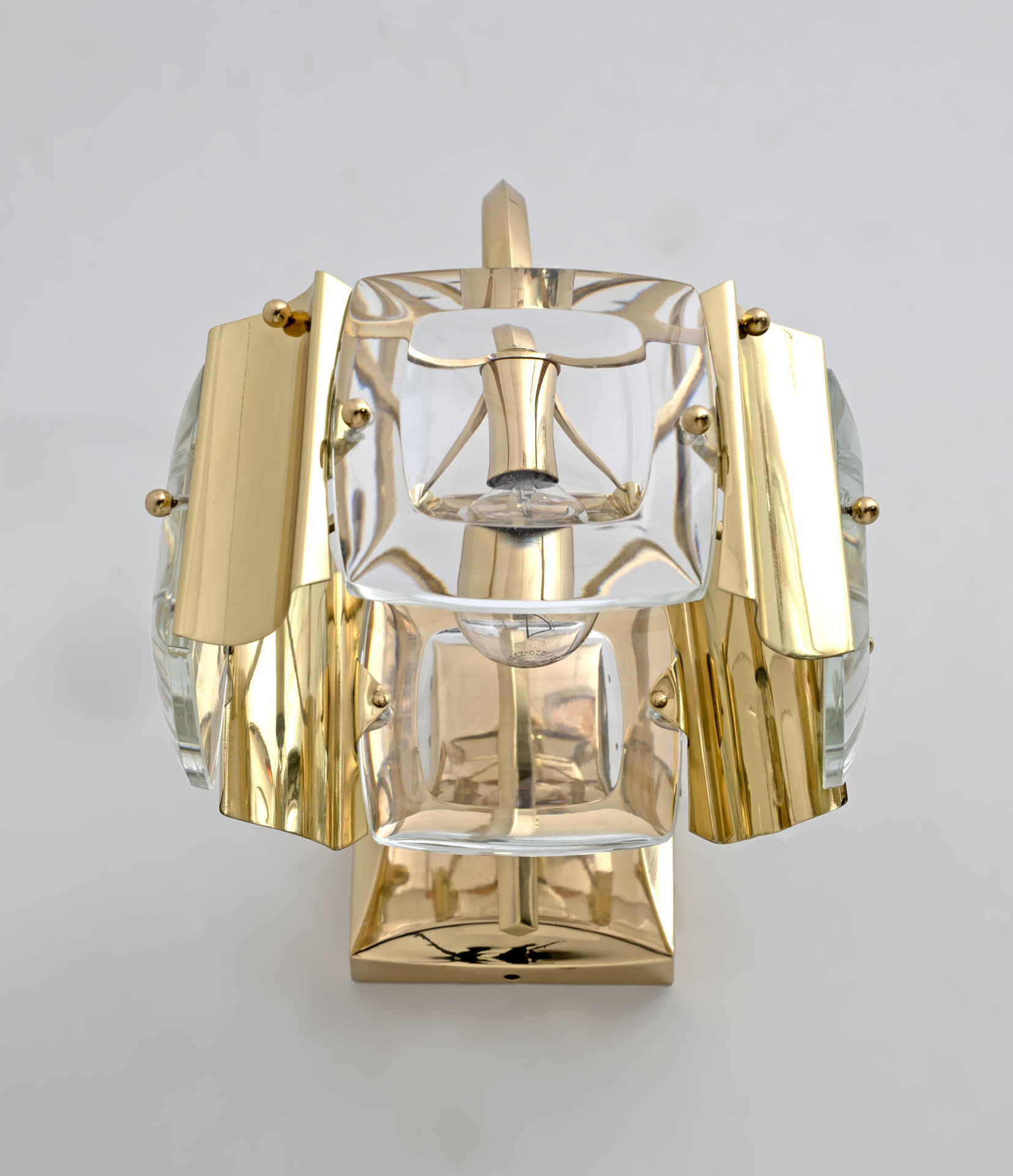 Oscar Torlasco Mid-Century Modern Italian Glass and Brass Sconces by Stilkronen