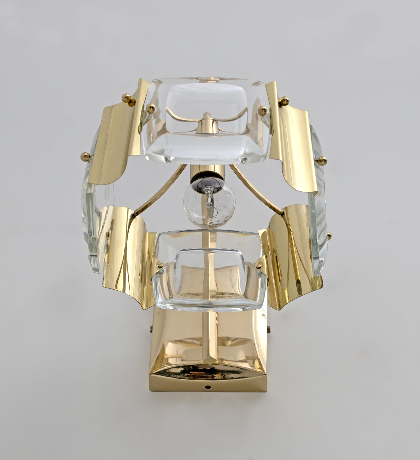 Oscar Torlasco Mid-Century Modern Italian Glass and Brass Sconces by Stilkronen