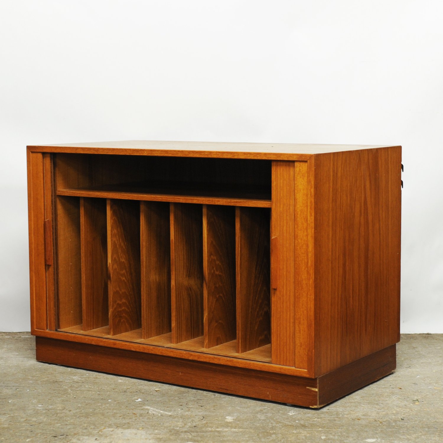 Teak Tambour Door Record Cabinet By Kai Kristiansen, 1960s