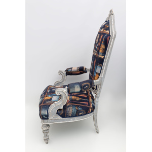 Pair of Italian Neoclassical Armchairs with Fornasetti Linen Fabric