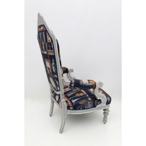 Pair of Italian Neoclassical Armchairs with Fornasetti Linen Fabric