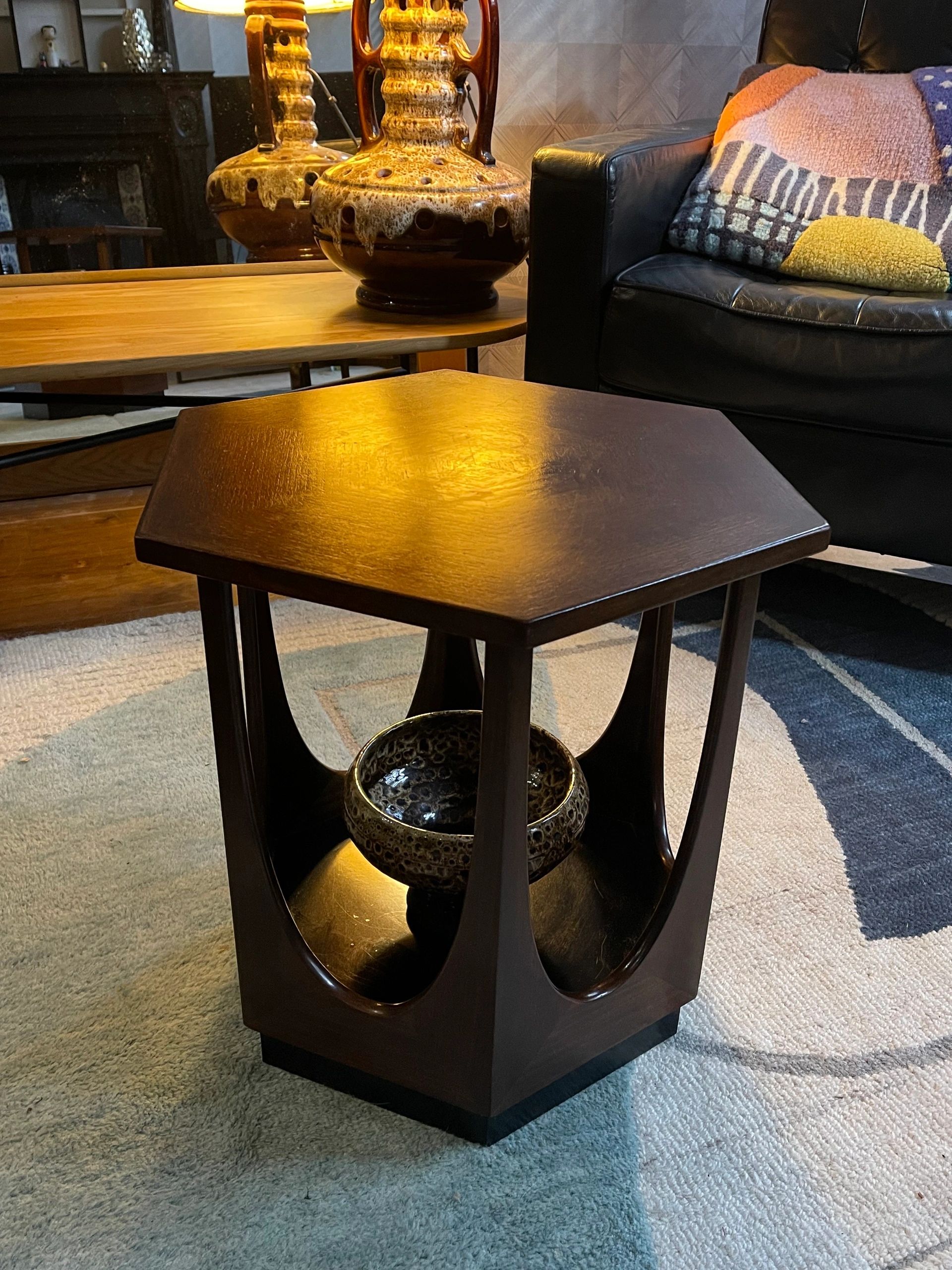 Mid century dark wood Gplan vintage hexagon retro occasion side table