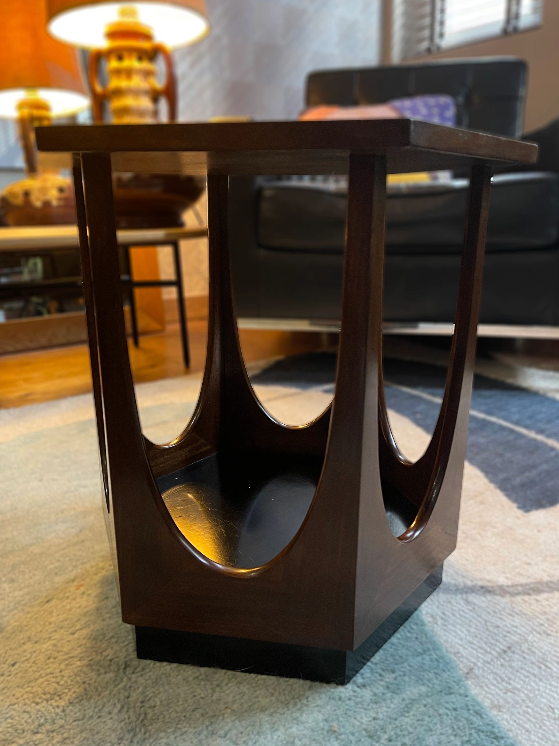 Mid century dark wood Gplan vintage hexagon retro occasion side table