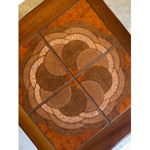 Mid century trio nesting tables with intact tile tops with teak frames and styled legs