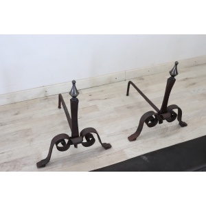 Set of antique fireplace tools in wrought iron and cast iron
