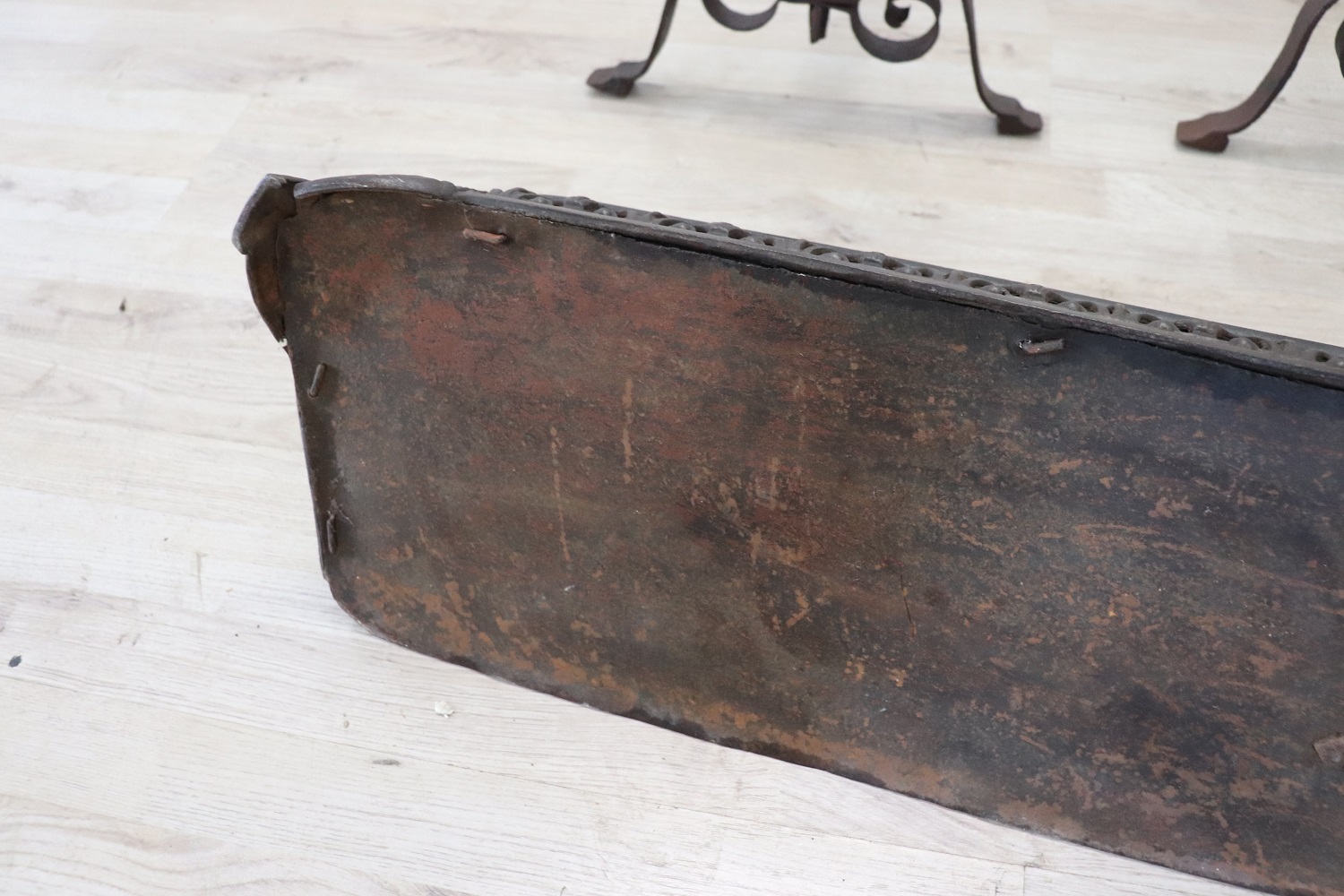 Set of antique fireplace tools in wrought iron and cast iron