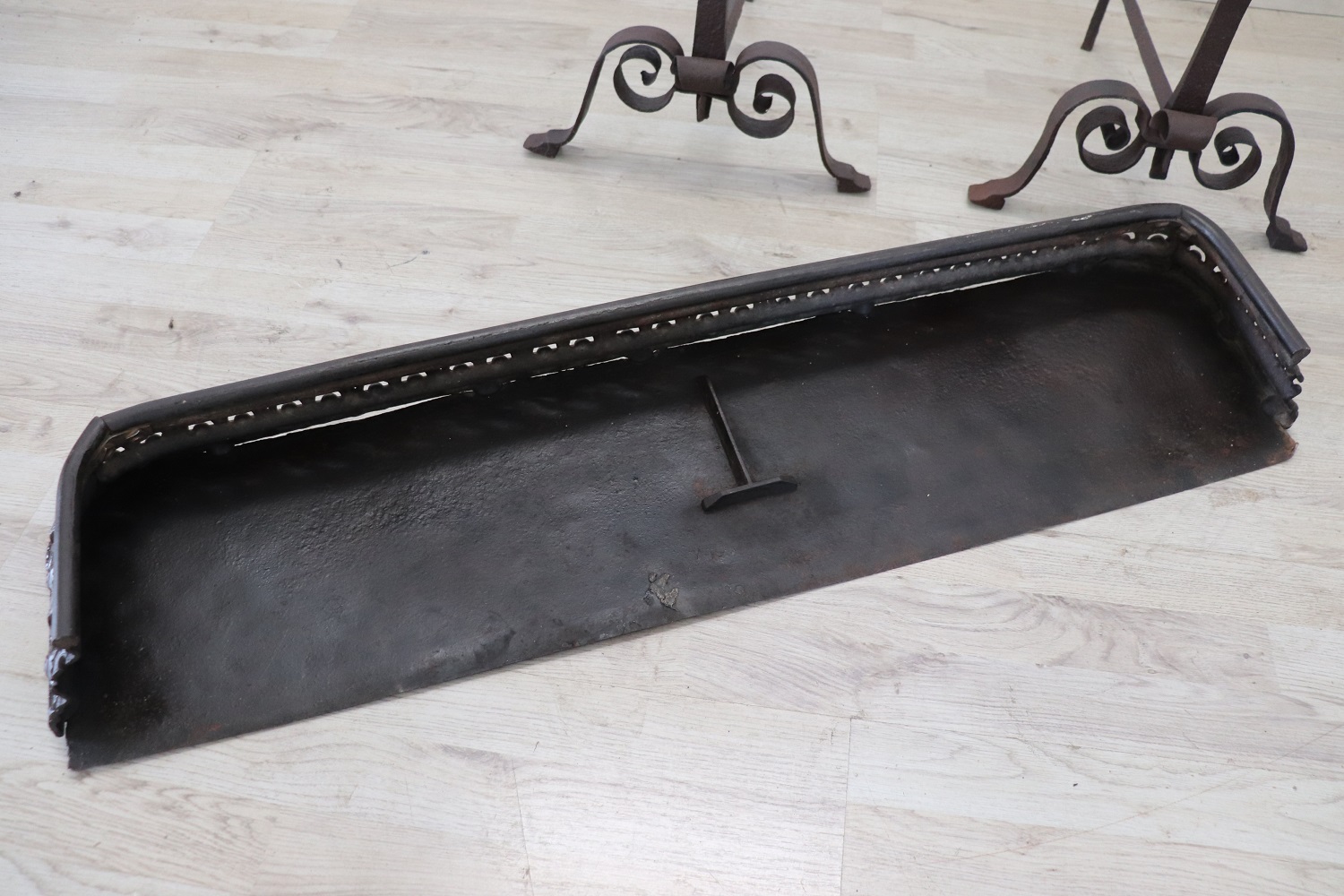 Set of antique fireplace tools in wrought iron and cast iron