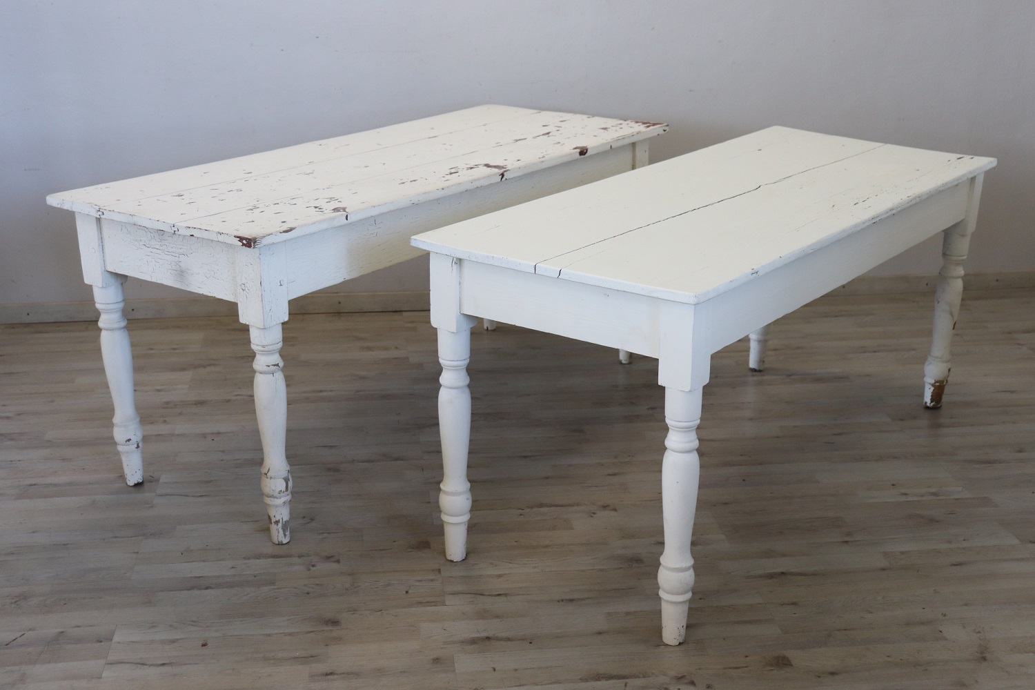 Pair of antique lacquered poplar tables, 19th century
