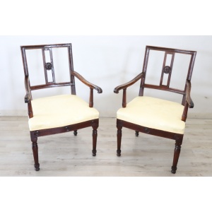 Pair of antique walnut armchairs