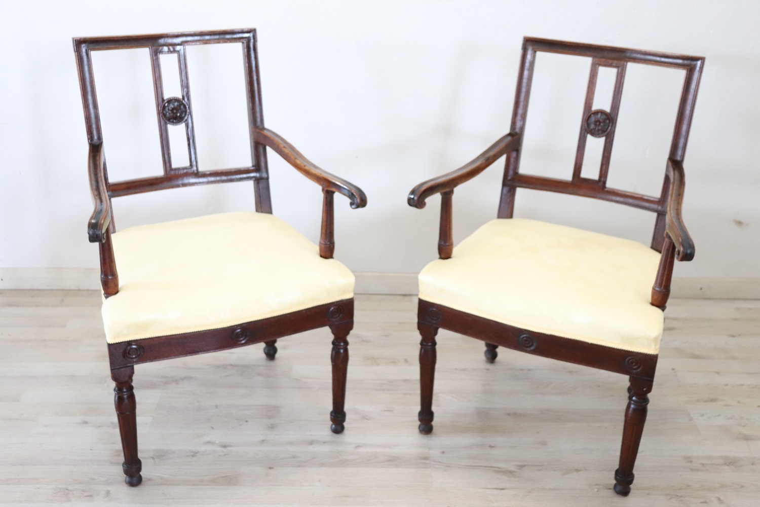 Pair of antique walnut armchairs