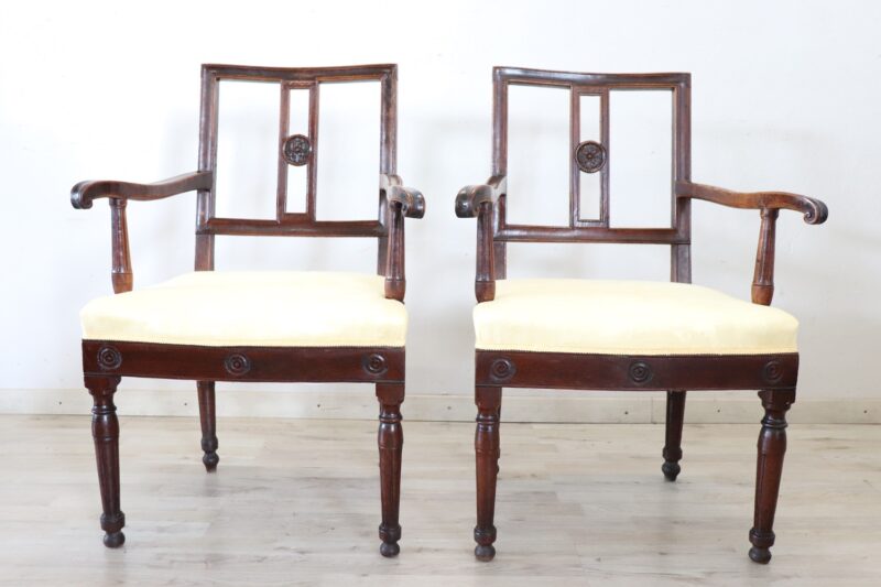 Pair of antique walnut armchairs