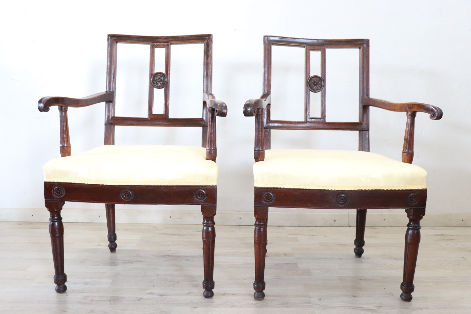 Pair of antique walnut armchairs