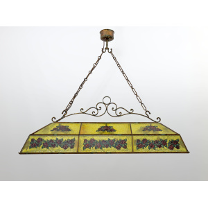 Rustic Hand-Painted Wrought Iron and Glass Pendant Chandelier, 1960s